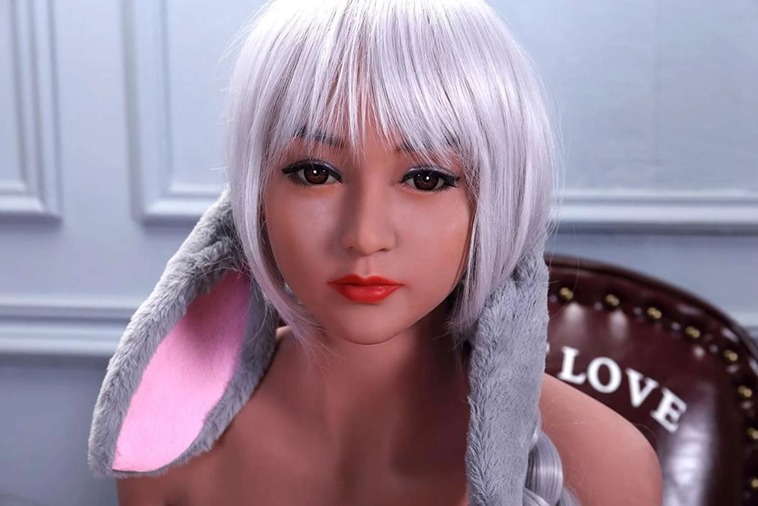 Sex doll with gray bunny ears